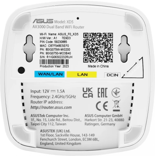 Бесшовный Mesh роутер Asus ZenWiFi XD5 (XD5 (W-2-PK)) AX3000 10/100/1000 компл.:устройство/крепления/адаптер белый (упак.:2шт)