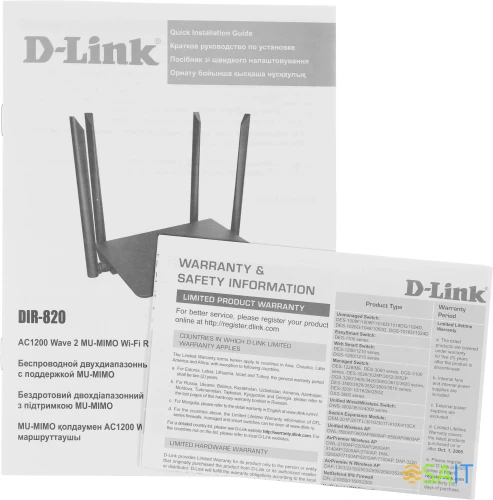 Роутер беспроводной D-Link DIR-820/RU/A1A AC1200 10/100BASE-TX черный