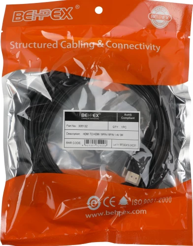 Кабель аудио-видео High Speed ver.1.4 HDMI (m)/HDMI (m) 3м. позолоч.конт. черный