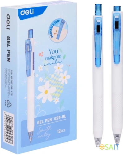 Ручка гелев. автоматическая Deli EG22-BL белый/синий d=0.5мм син. черн. кор.