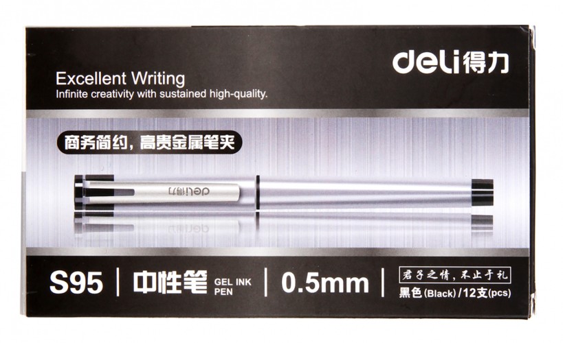 Ручка гелев. Deli S95 ассорти d=0.5мм черн. черн. линия 0.35мм