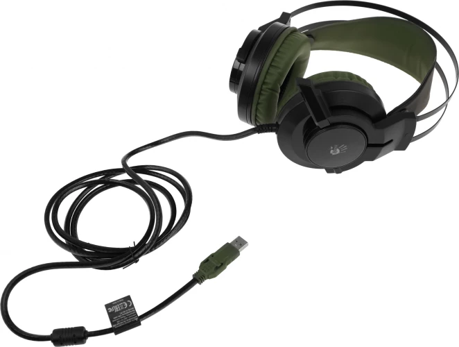 Наушники с микрофоном A4Tech Bloody J450 черный/зеленый 1.8м мониторные оголовье (J450)