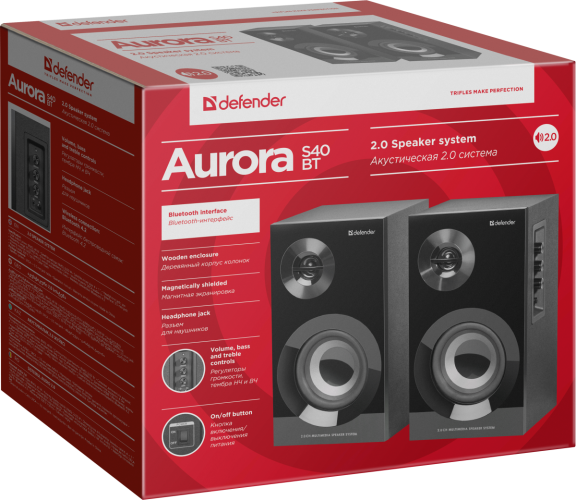 Defender Акустическая 2.0 система Aurora S40 BT 40Вт, bluetooth, 220В Defender Aurora S40