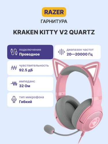 Гарнитура Razer Razer Kraken Kitty V2 - Quartz Ed. Headset Razer Kraken Kitty V2 Quartz Ed
