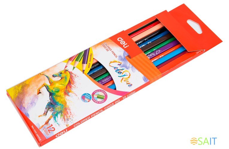 Карандаши цв. Deli EC00300 ColoRun трехгран. тополь 12цв. коробка/европод.