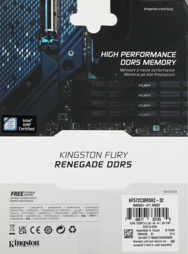 Память DDR5 2x16GB 7200MHz Kingston KF572C38RSK2-32 Fury Renegade Silver XMP RTL Gaming PC5-57600 CL38 DIMM 288-pin 1.45В kit single rank с радиатором Ret
