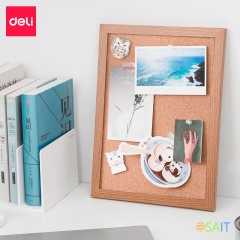 Доска пробковая Deli 8705 пробка желтый 34х23см деревянная рама