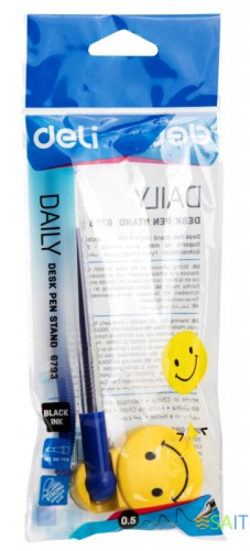 Ручка гелев. Deli E6793blue d=0.5мм син. черн. на подставке сменный стержень линия 0.35мм