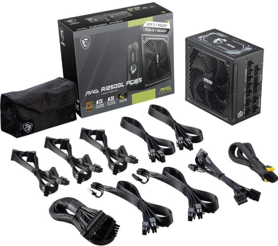 Блок питания MSI ATX 1250W MAG A1250GL Gen.5 80+ gold (20+4pin) APFC 135mm fan 12xSATA Cab Manag RTL