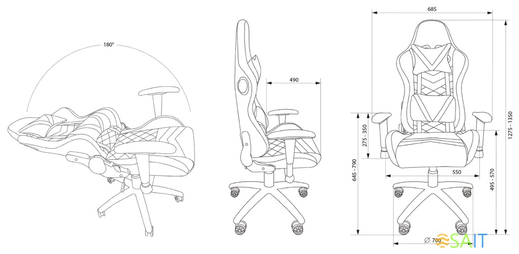 Кресло игровое Cactus с RGB-подсветкой черный эко.кожа с подголов. крестов. сталь