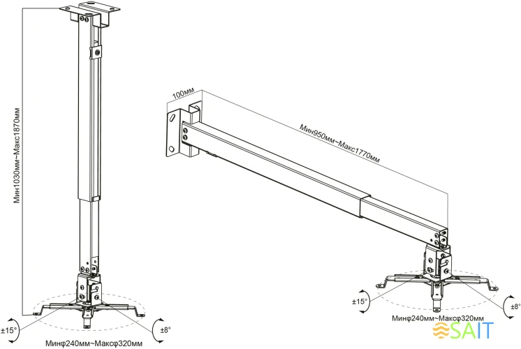Кронштейн для проектора Cactus CS-VM-PRE04-WT белый макс.20кг настенный и потолочный поворот и наклон