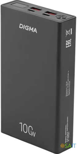Мобильный аккумулятор Digma DGPD100WA 20000mAh QC3.0/PD3.0 100W 5A 2xUSB-A/2xUSB-C черный (DGPD20A100ABK)