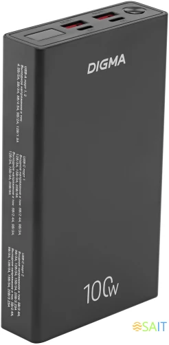 Мобильный аккумулятор Digma DGPD100WA 20000mAh QC3.0/PD3.0 100W 5A 2xUSB-A/2xUSB-C черный (DGPD20A100ABK)