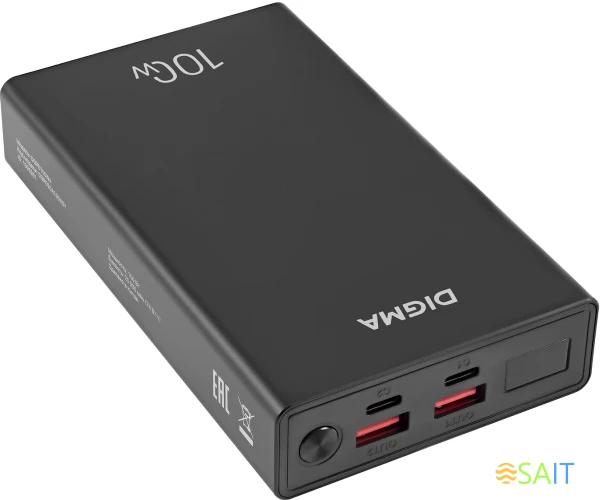 Мобильный аккумулятор Digma DGPD100WA 20000mAh QC3.0/PD3.0 100W 5A 2xUSB-A/2xUSB-C черный (DGPD20A100ABK)