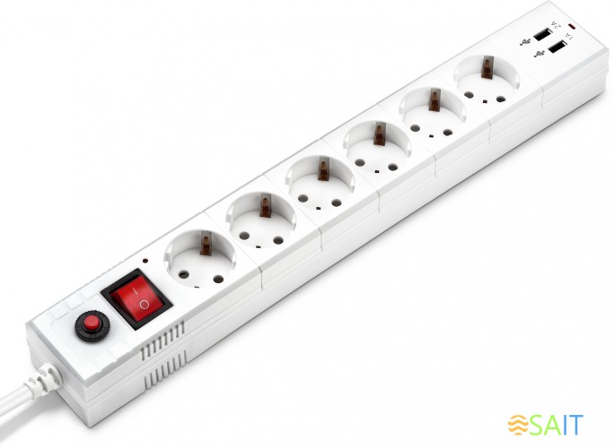 Сетевой фильтр Buro BU-SP5_USB_2A-W 5м (6 розеток) белый (коробка)