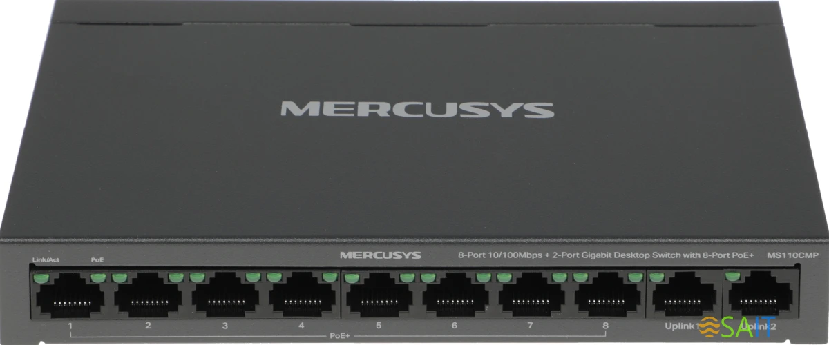 Коммутатор Mercusys MS110CMP (L2) 8x100Мбит/с 2x1Гбит/с 8PoE+ 115W неуправляемый