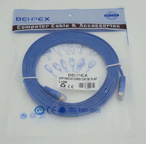 Патч-корд Flat cat.5E stranded molded 3м синий RJ-45 (m)-RJ-45 (m) (упак.:1шт)