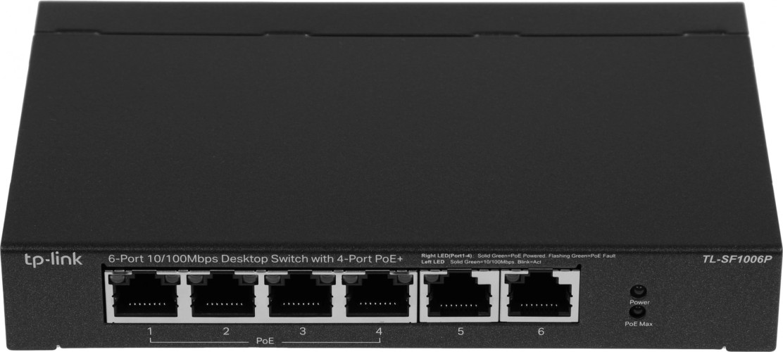 Коммутатор TP-Link TL-SF1006P (L2) 6x100Мбит/с 4PoE+ 67W неуправляемый