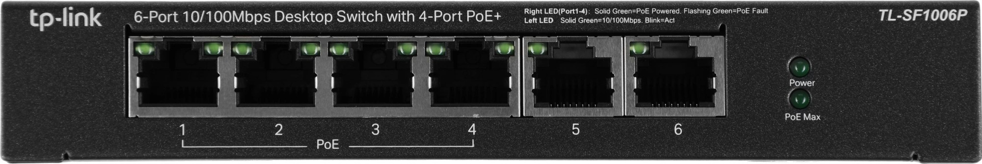 Коммутатор TP-Link TL-SF1006P (L2) 6x100Мбит/с 4PoE+ 67W неуправляемый