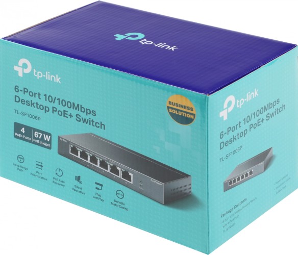 Коммутатор TP-Link TL-SF1006P (L2) 6x100Мбит/с 4PoE+ 67W неуправляемый