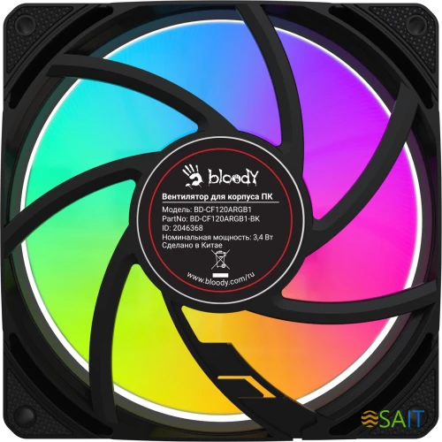 Вентилятор для корпуса Bloody BD-CF120ARGB1 ARGB 120х120x25 черный 4-pin 26дБ (BD-CF120ARGB1-BK) Ret