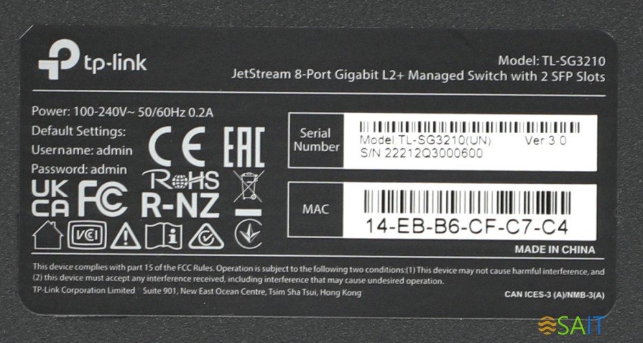 Коммутатор TP-Link SG3210 8x1Гбит/с 2SFP управляемый