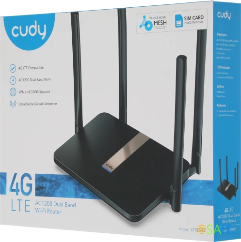Роутер беспроводной Cudy LT500D AC1200 10/100BASE-TX/4G cat. 4 черный