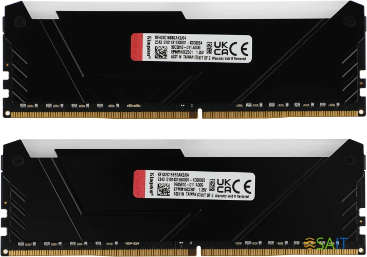 Память DDR4 2x32GB 3200MHz Kingston KF432C16BB2AK2/64 Fury Beast RGB RTL Gaming PC4-25600 CL16 DIMM 288-pin 1.35В dual rank с радиатором Ret
