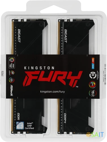 Память DDR4 2x32GB 3200MHz Kingston KF432C16BB2AK2/64 Fury Beast RGB RTL Gaming PC4-25600 CL16 DIMM 288-pin 1.35В dual rank с радиатором Ret