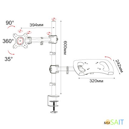 Кронштейн для монитора/ноутбука Cactus CS-VM-LH07-BK черный 13"-27" макс.8кг настольный поворот и наклон