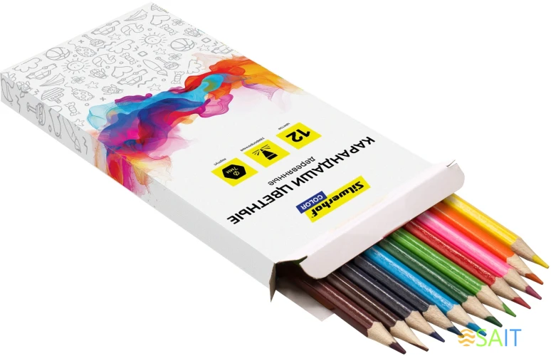 Карандаши цв. Silwerhof Color 2.8мм шестигран. дерево ассорти 12цв. коробка/европод.