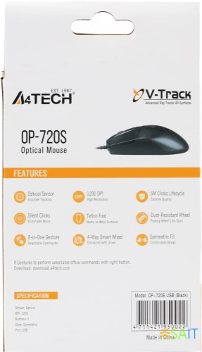Мышь A4Tech OP-720S черный оптическая 1200dpi silent USB 2but