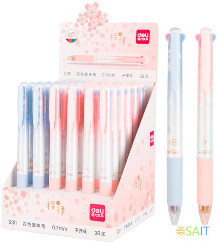 Ручка шариков. автоматическая Deli S311 ассорти ассор. черн. линия 0.7мм резин. манжета