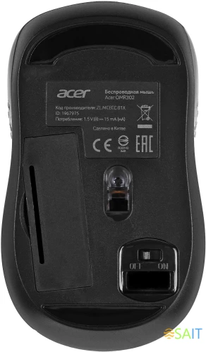 Мышь Acer OMR302 черный оптическая 1200dpi беспров. USB 3but (ZL.MCECC.01X)