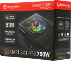 Блок питания Thermaltake ATX 750W Smart BX1 RGB 80+ bronze (20+4pin) APFC 120mm fan color LED 8xSATA RTL