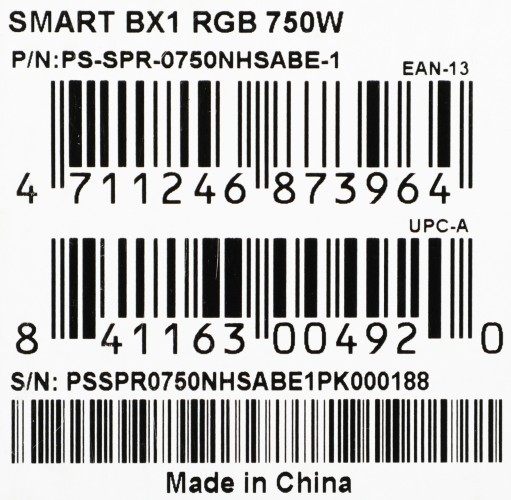 Блок питания Thermaltake ATX 750W Smart BX1 RGB 80+ bronze (20+4pin) APFC 120mm fan color LED 8xSATA RTL