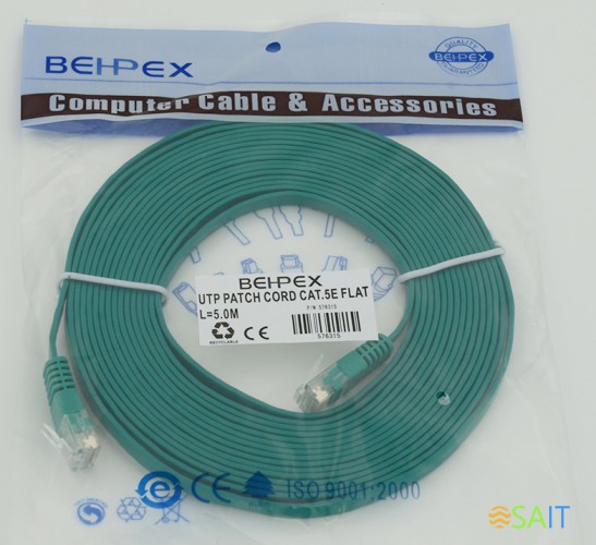 Патч-корд Flat cat.5E stranded molded 5м зеленый RJ-45 (m)-RJ-45 (m) (упак.:1шт)
