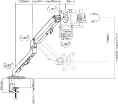 Кронштейн для мониторов Ultramounts UM728 черный 17"-27" макс.7кг крепление к столешнице поворот и наклон