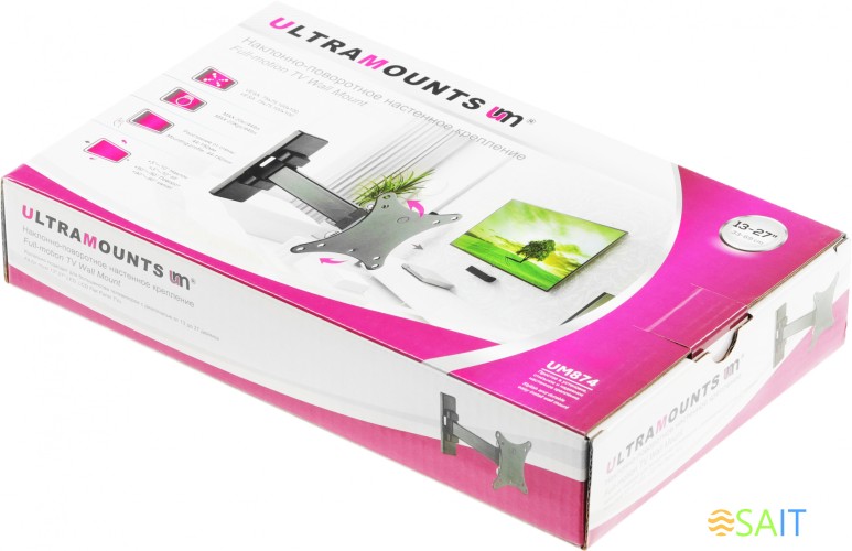 Кронштейн для телевизора Ultramounts UM874 черный 13"-27" макс.20кг настенный поворот и наклон