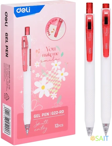 Ручка гелев. автоматическая Deli EG22-RD белый/красный d=0.5мм красн. черн.