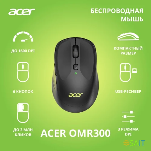 Мышь Acer OMR300 черный оптическая 1600dpi беспров. USB 6but (ZL.MCECC.01R)