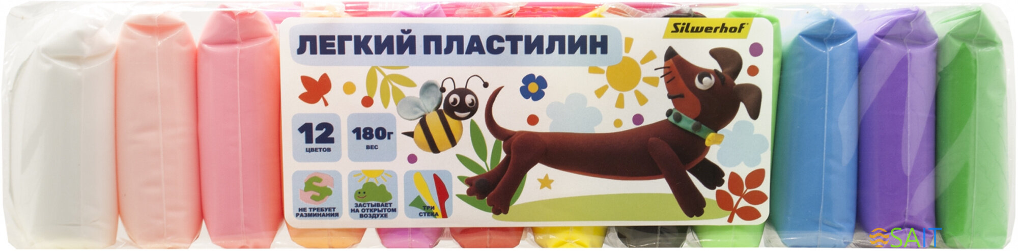 Пластилин легкий Silwerhof Веселые друзья LC12OP-180st 12цв. 15гр. стек 3шт пакет