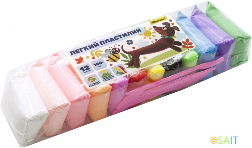 Пластилин легкий Silwerhof Веселые друзья LC12OP-180st 12цв. 15гр. стек 3шт пакет