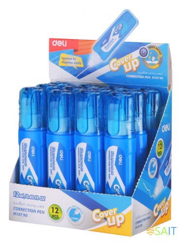 Ручка корректор Deli EH10790 голубой корпус белый 12мл дисплей картонный