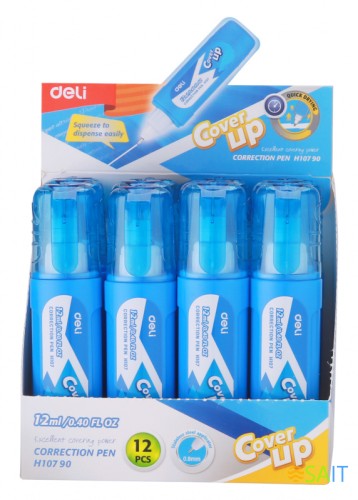 Ручка корректор Deli EH10790 голубой корпус белый 12мл дисплей картонный