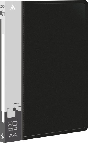 Папка с 20 прозр.вклад. Бюрократ -BPV20BLACK A4 пластик 0.6мм торц.карм с бум. встав черный