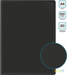 Папка с 20 прозр.вклад. Бюрократ -BPV20BLACK A4 пластик 0.6мм торц.карм с бум. встав черный