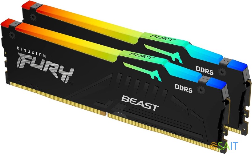 Память DDR5 2x32Gb 5600MHz Kingston KF556C40BBAK2-64 Fury Beast Black RGB RTL Gaming PC5-44800 CL40 DIMM 288-pin 1.25В dual rank с радиатором Ret