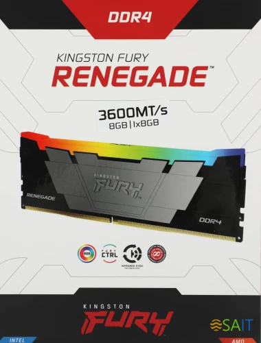 Память DDR4 8GB 3600MHz Kingston KF436C16RB2A/8 Fury Renegade RGB RTL Gaming PC4-28800 CL16 DIMM 288-pin 1.35В dual rank с радиатором Ret