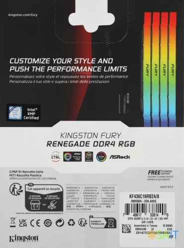 Память DDR4 8GB 3600MHz Kingston KF436C16RB2A/8 Fury Renegade RGB RTL Gaming PC4-28800 CL16 DIMM 288-pin 1.35В dual rank с радиатором Ret